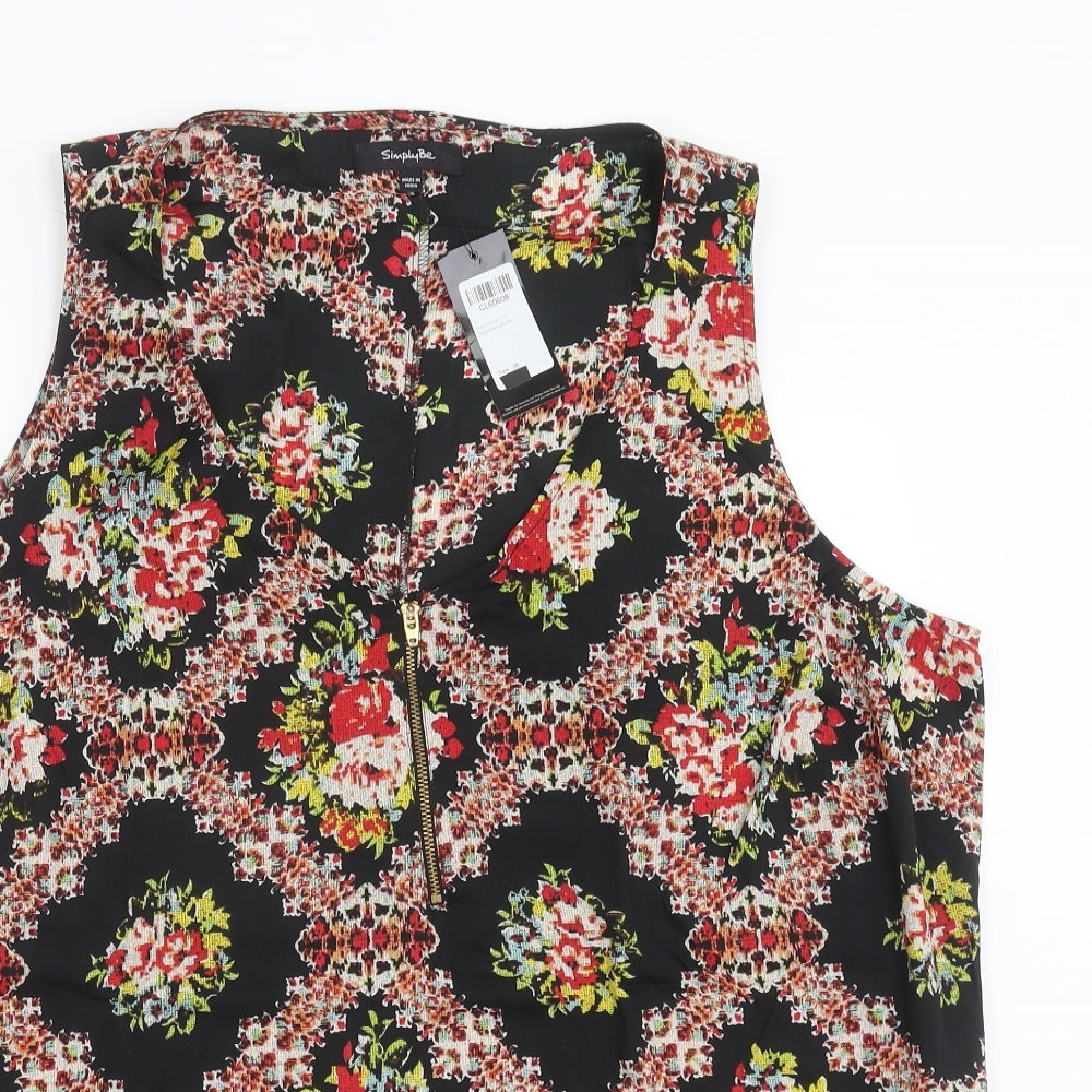 Simply Be Womens Black Floral  Basic Blouse Size 26