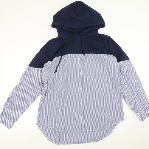 SheIn Womens Blue Striped  Pullover Hoodie One Size