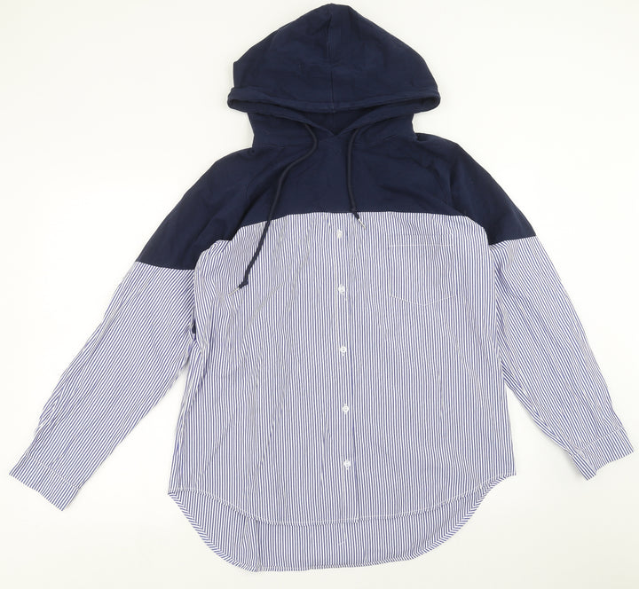 SheIn Womens Blue Striped Pullover Hoodie One Size