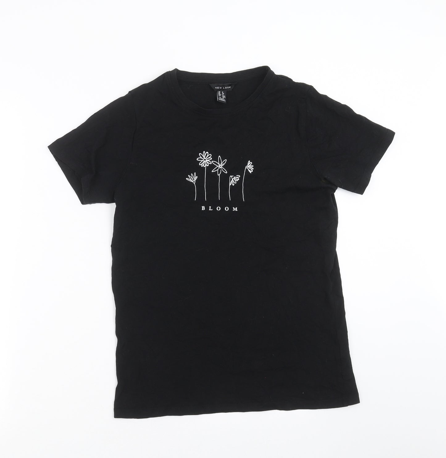 New Look Womens Black Floral  Basic T-Shirt Size 8