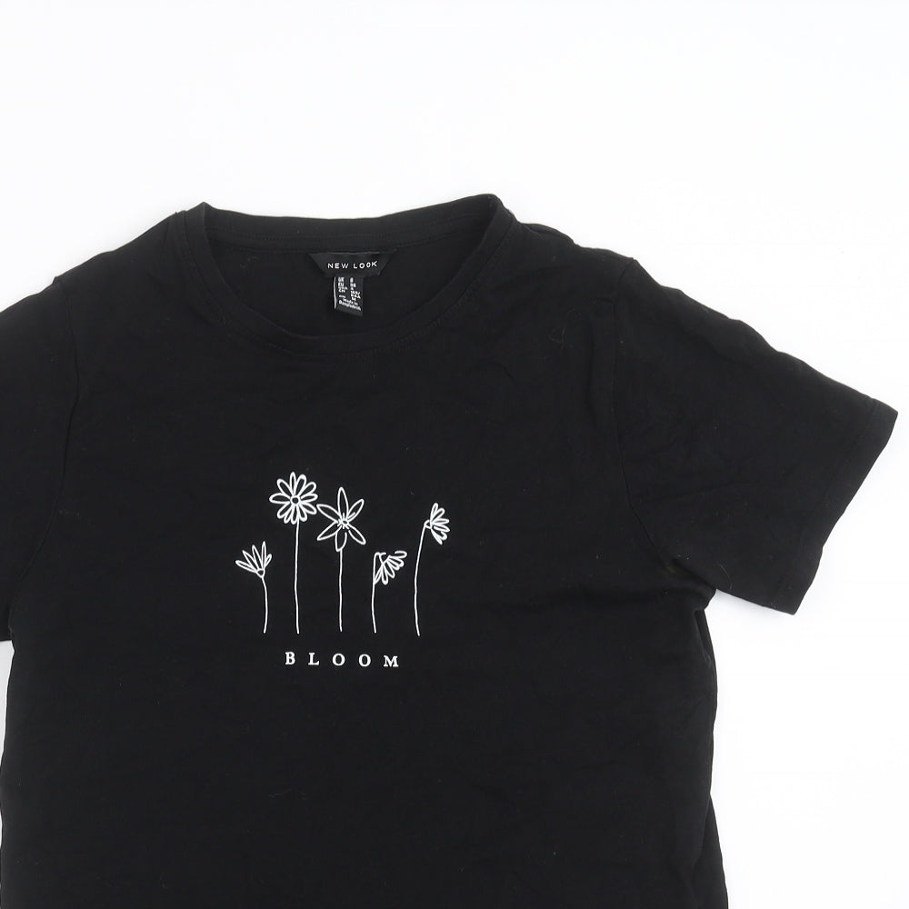 New Look Womens Black Floral  Basic T-Shirt Size 8