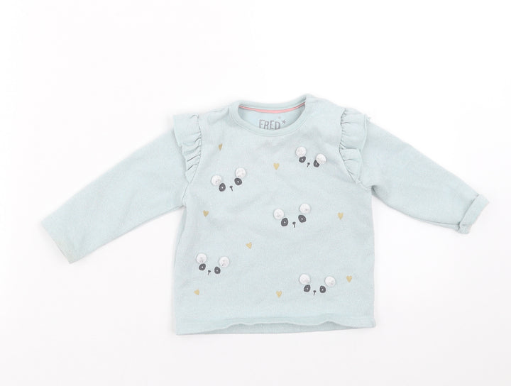 FRED & FLO Baby Green Pullover Jumper Size 3-6 Months - faces