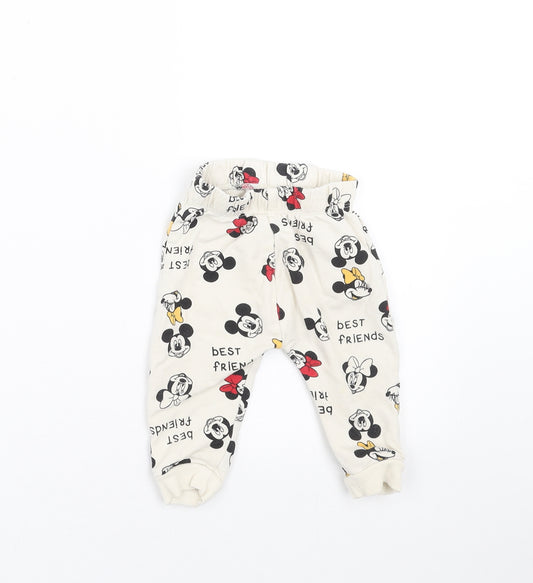Front view of LC Waikiki Baby Ivory Jogger Trousers, size 6-9, Months - Mickey and Minnie Mouse