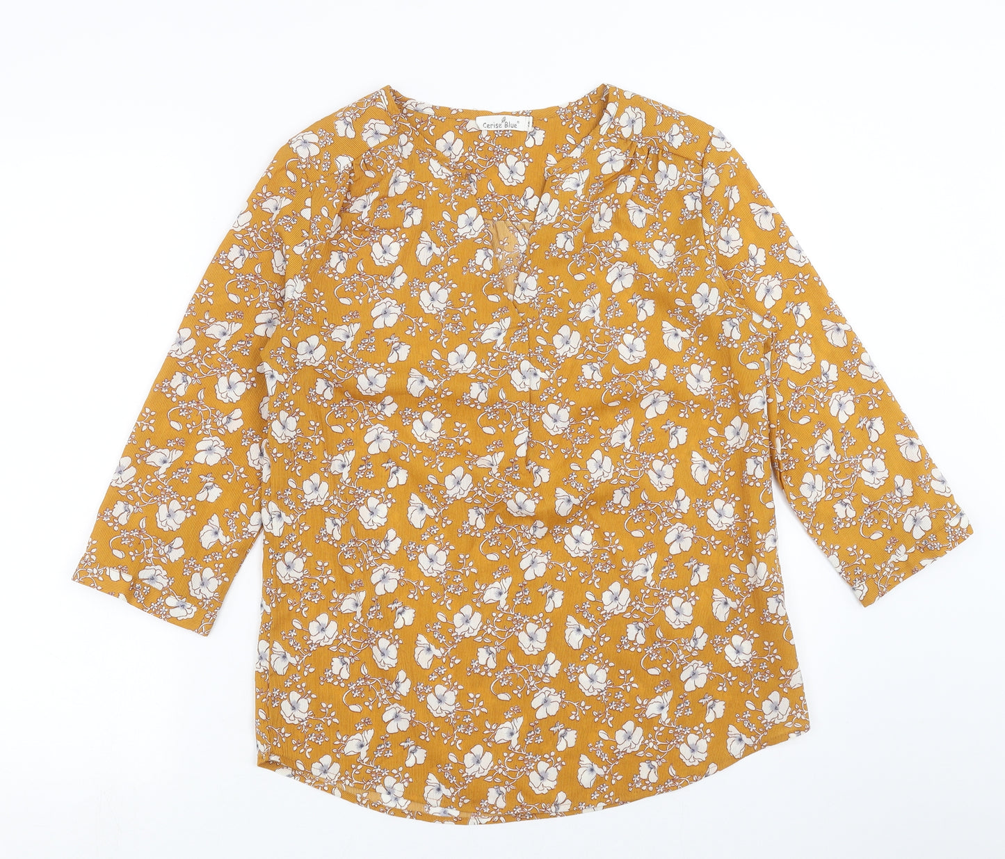 cerise Blue Womens Yellow Floral  Basic Blouse Size S