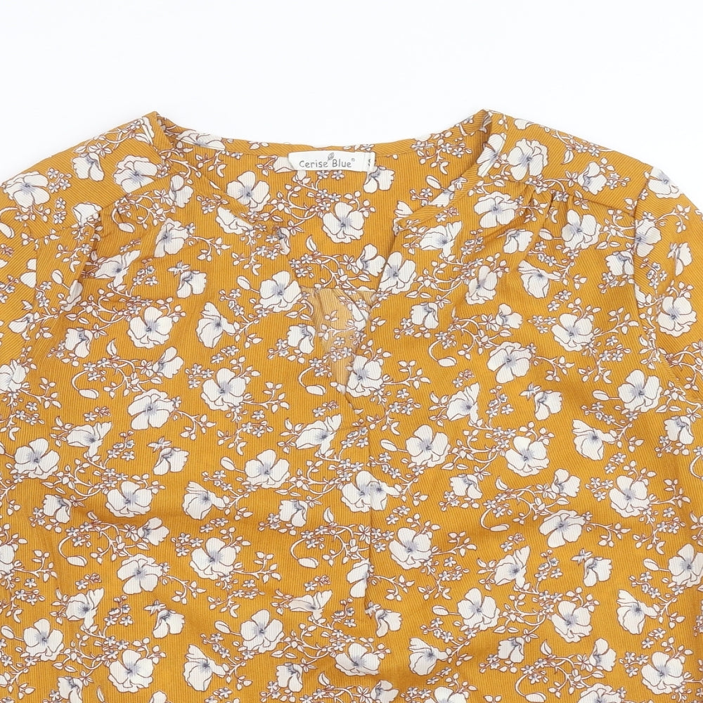 cerise Blue Womens Yellow Floral  Basic Blouse Size S