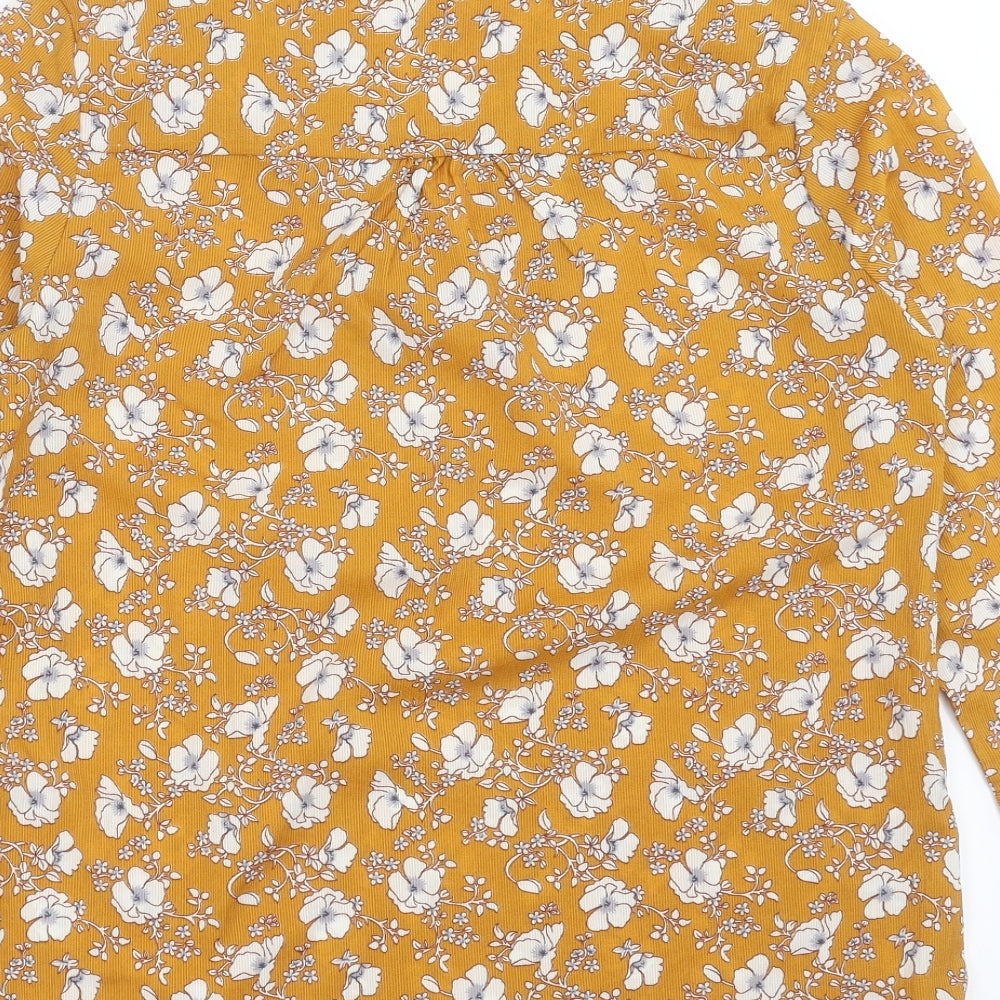 cerise Blue Womens Yellow Floral  Basic Blouse Size S