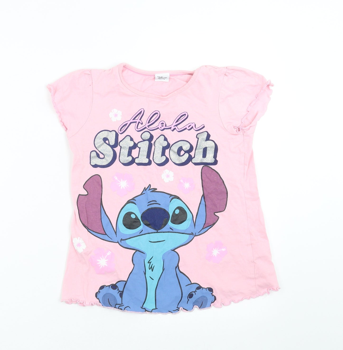 Disney Girls Pink   Basic T-Shirt Size 9-10 Years  - lilo & stitch