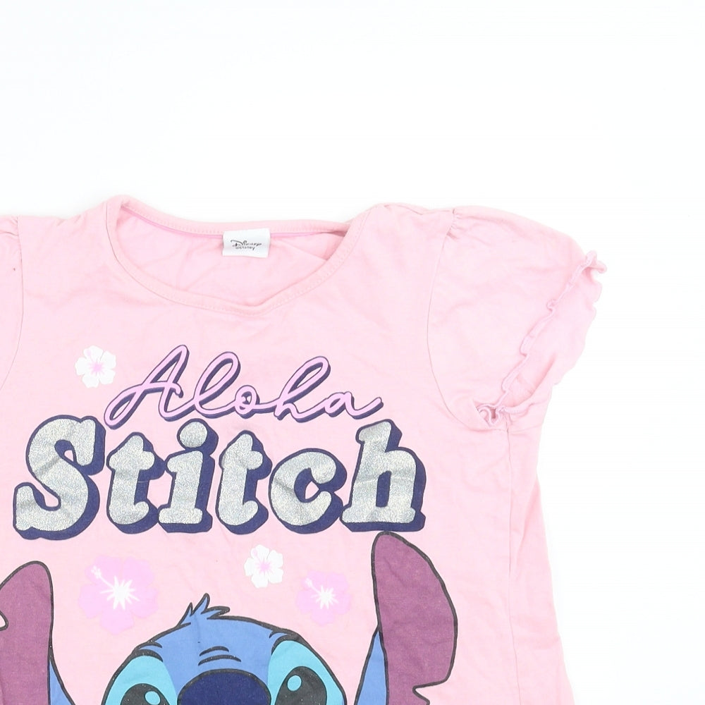 Disney Girls Pink   Basic T-Shirt Size 9-10 Years  - lilo & stitch