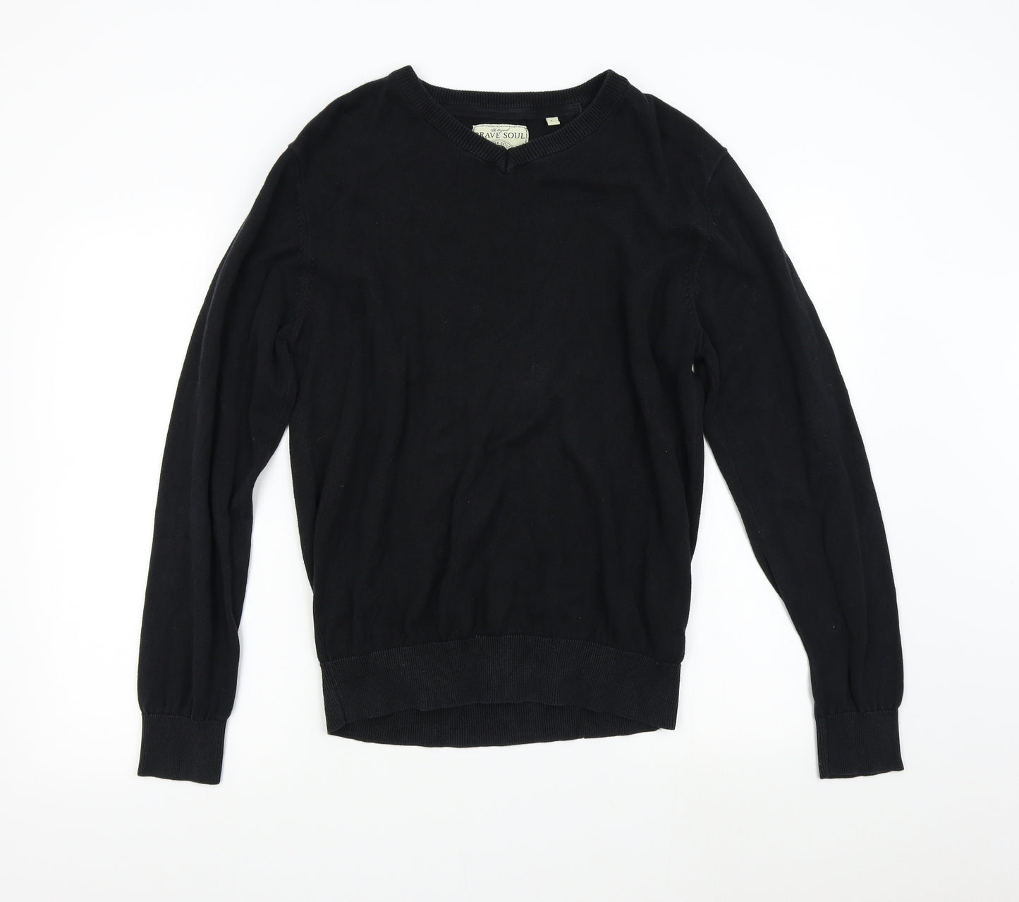 Brave Soul Mens Black  Knit Pullover Jumper Size L