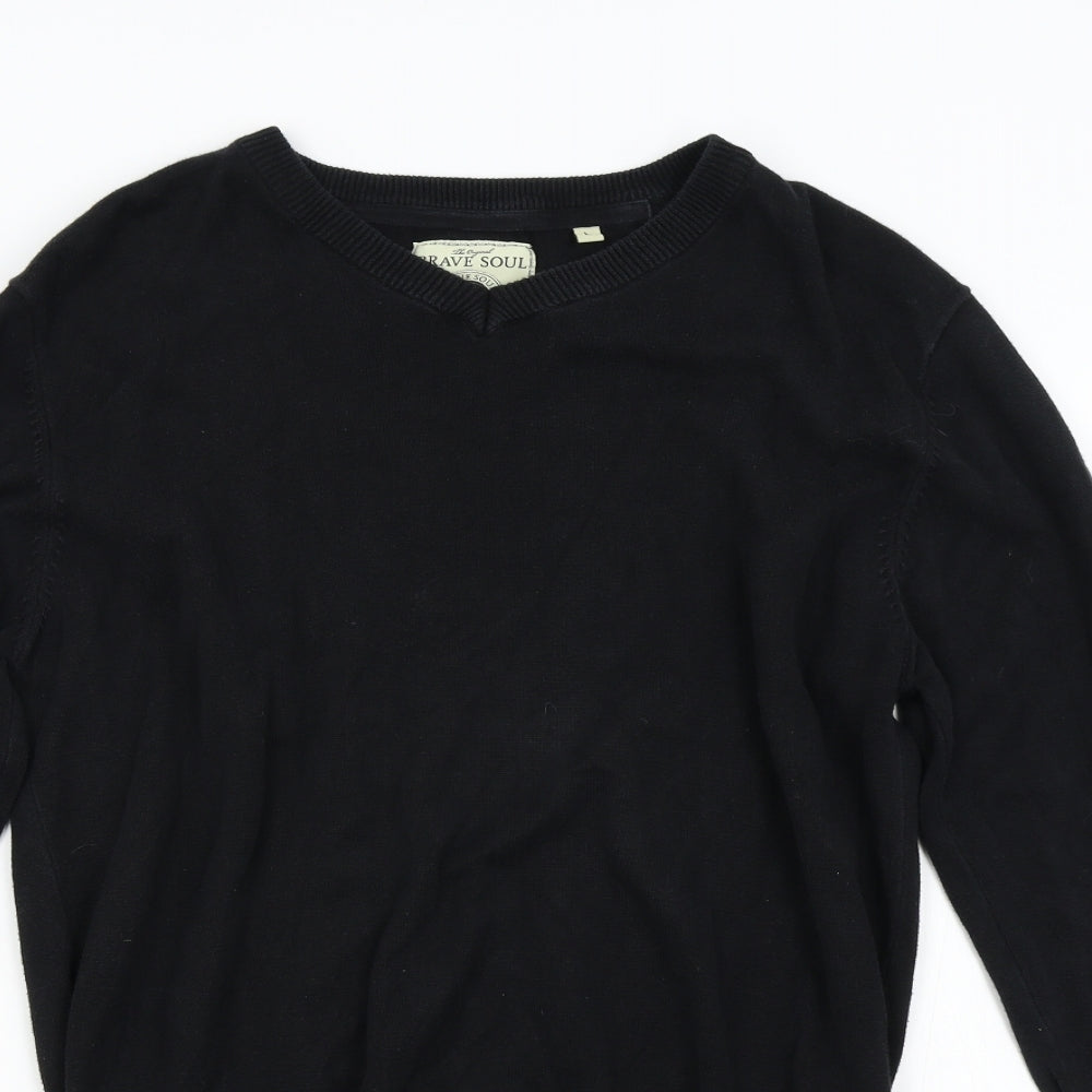 Brave Soul Mens Black  Knit Pullover Jumper Size L