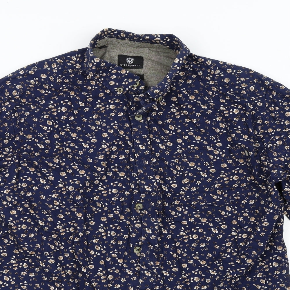 Steel & Jelly Mens Blue Floral   Button-Up Size L