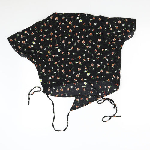 SheIn Womens Black Floral  Wrap Blouse Size XL