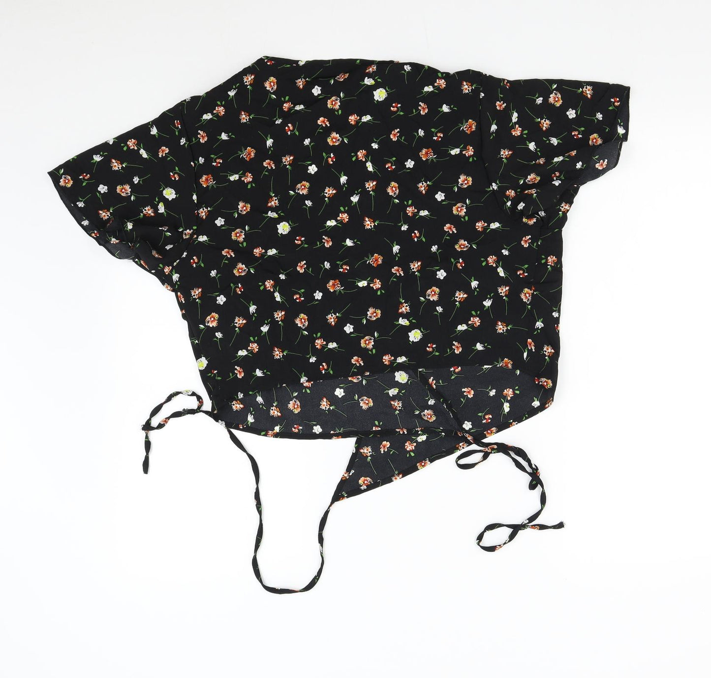 SheIn Womens Black Floral  Wrap Blouse Size XL