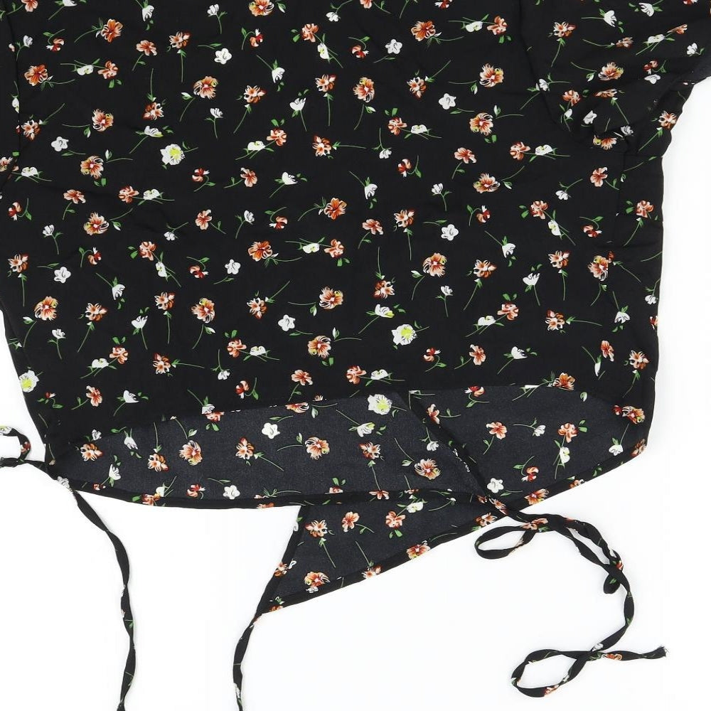 SheIn Womens Black Floral  Wrap Blouse Size XL