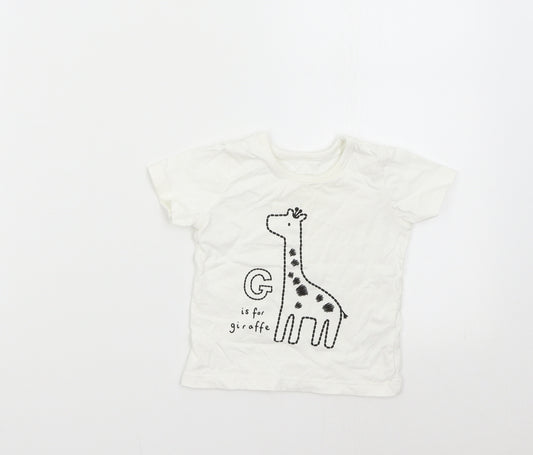 Front view of George Baby White Basic T-Shirt, size 6-9, Months - Giraffe