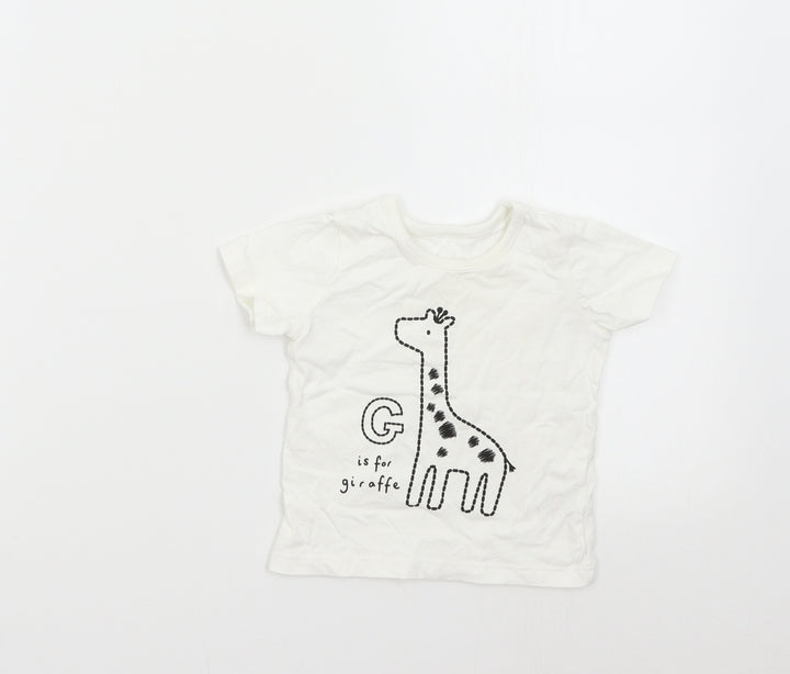 George Baby White   Basic T-Shirt Size 6-9 Months  - Giraffe