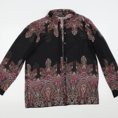 Miss Selfridge Womens Black Geometric  Basic Button-Up Size 14