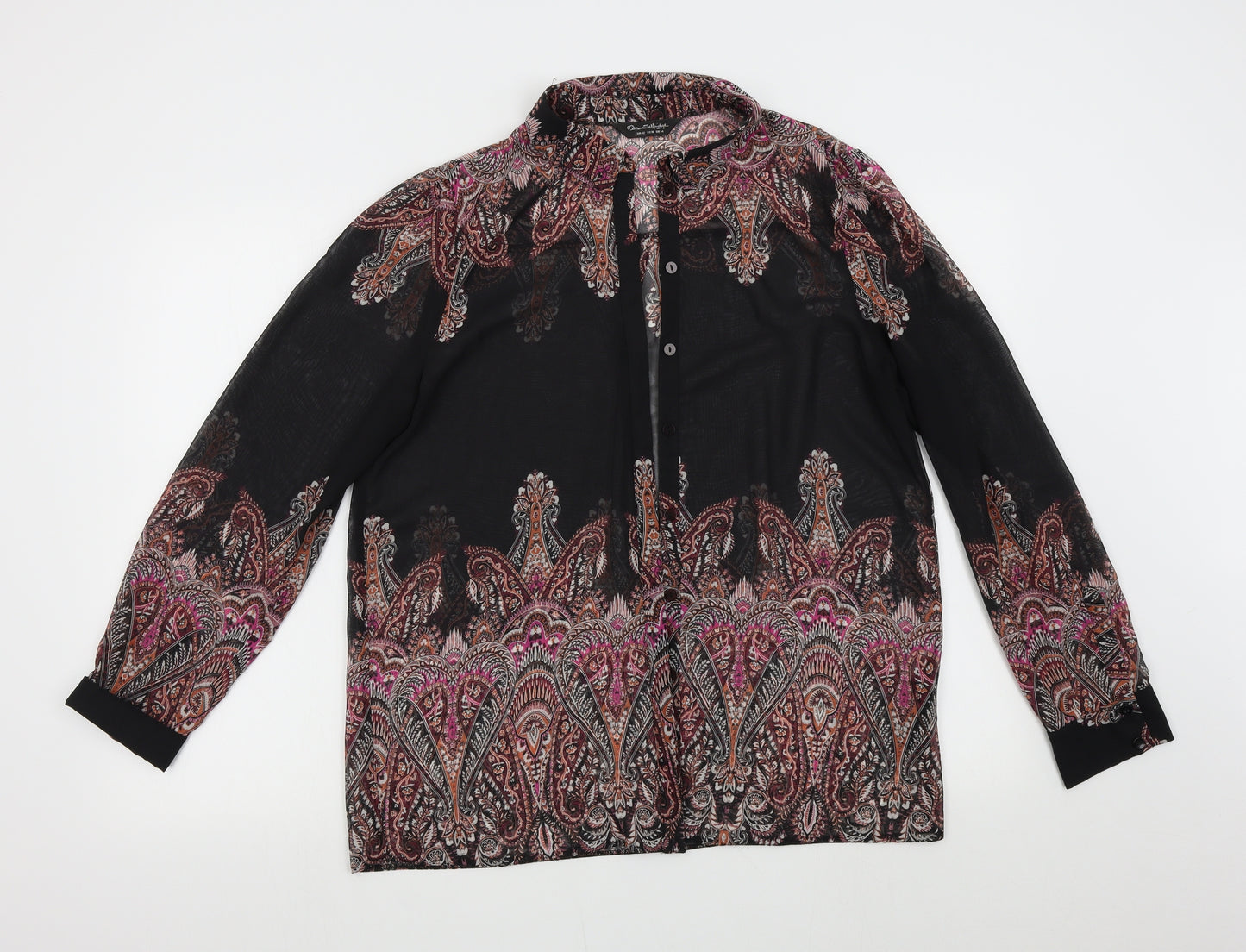 Miss Selfridge Womens Black Geometric  Basic Button-Up Size 14