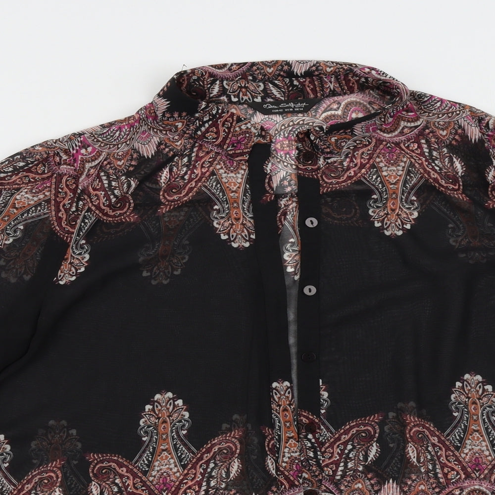 Miss Selfridge Womens Black Geometric  Basic Button-Up Size 14