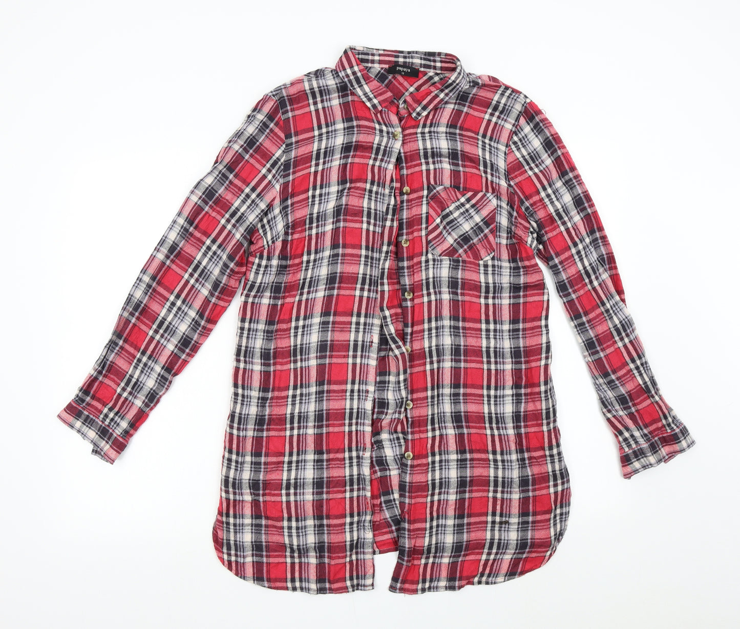 Matalan Womens Red Check Flannel Basic Button-Up Size 12