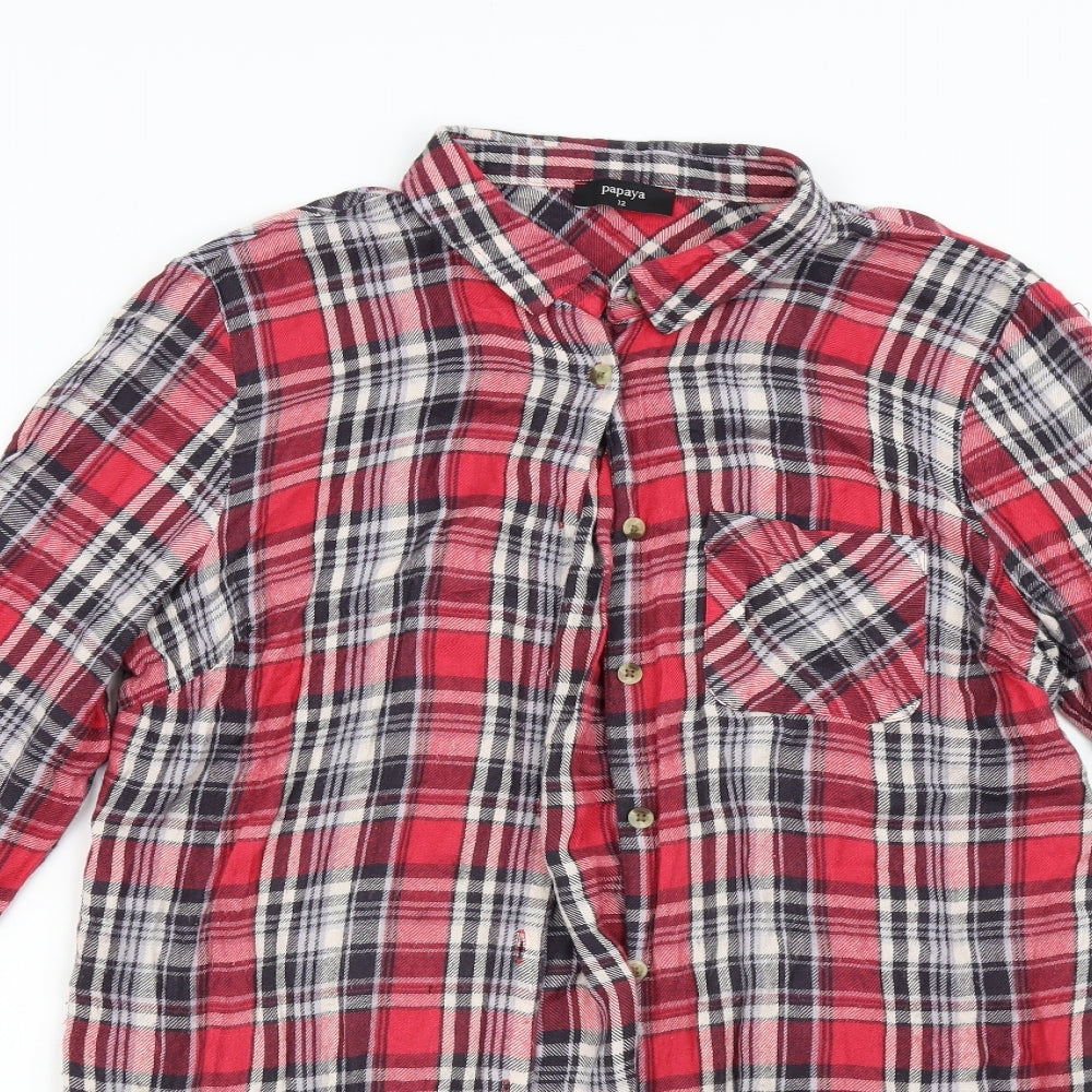 Matalan Womens Red Check Flannel Basic Button-Up Size 12