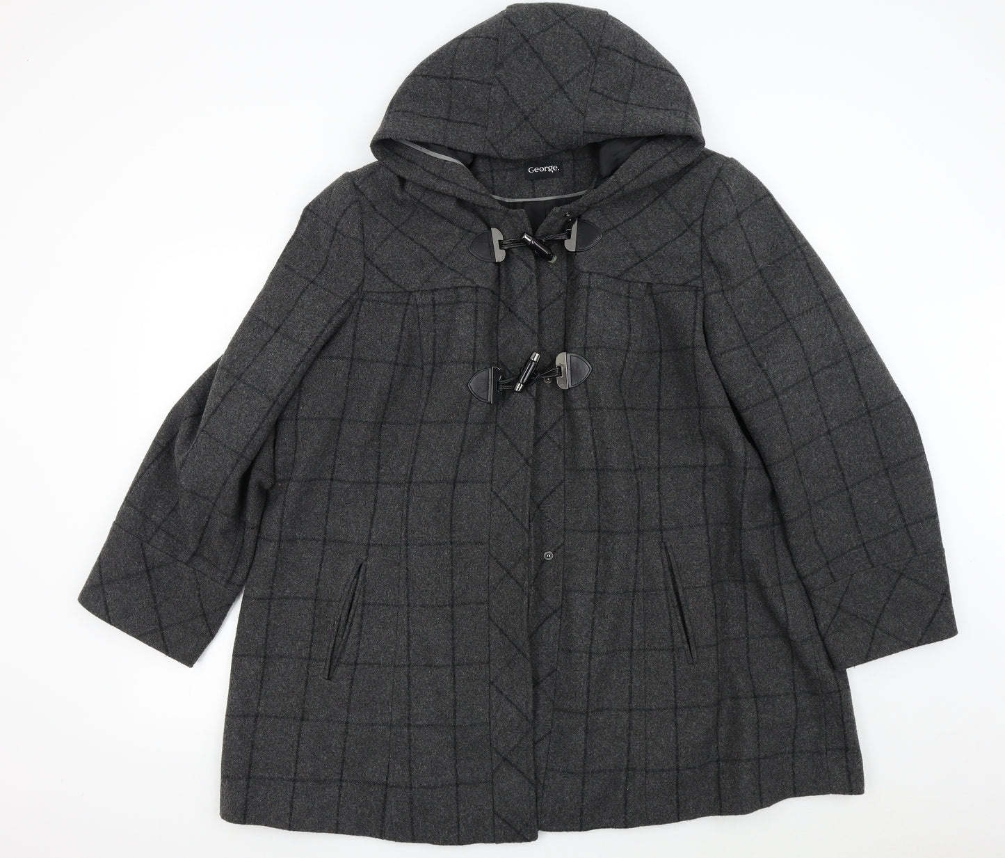 George Womens Grey Check  Overcoat Coat Size 24