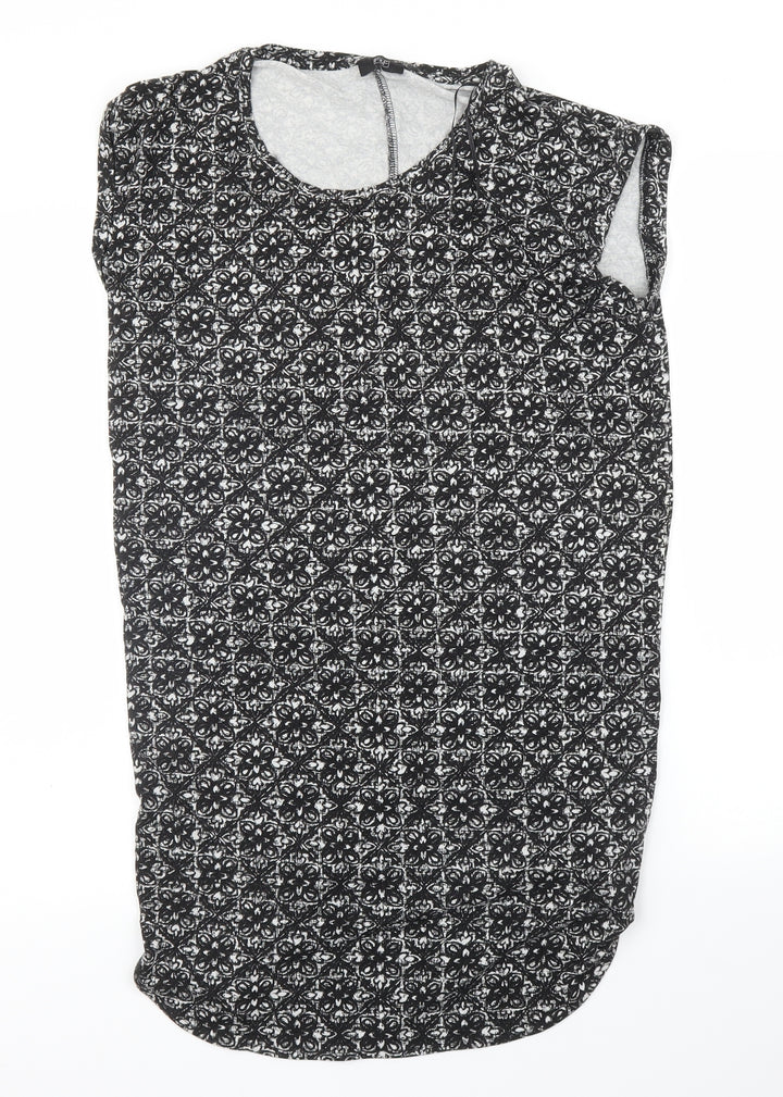 F&F Womens Black Floral  Tunic Blouse Size 6