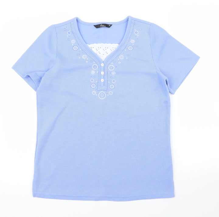 BM Womens Blue Floral Basic T-Shirt Size XS