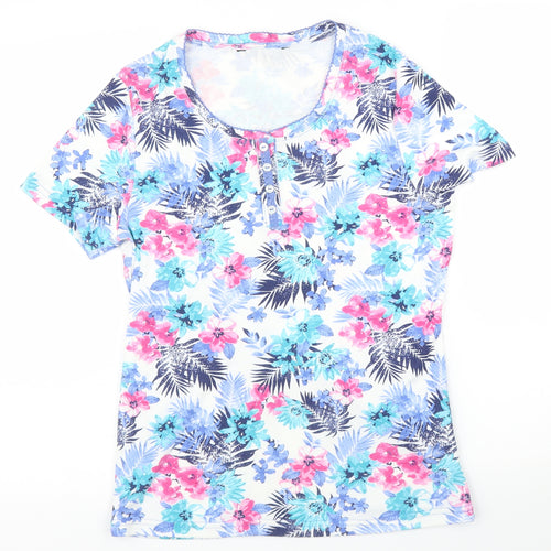 Preworn Womens Blue Floral  Basic T-Shirt Size S
