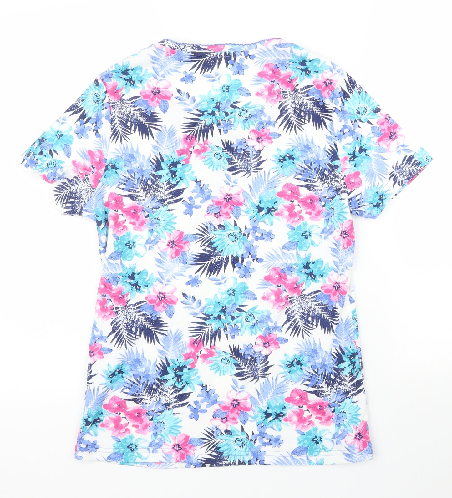 Preworn Womens Blue Floral  Basic T-Shirt Size S