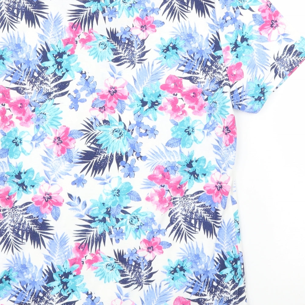Preworn Womens Blue Floral  Basic T-Shirt Size S