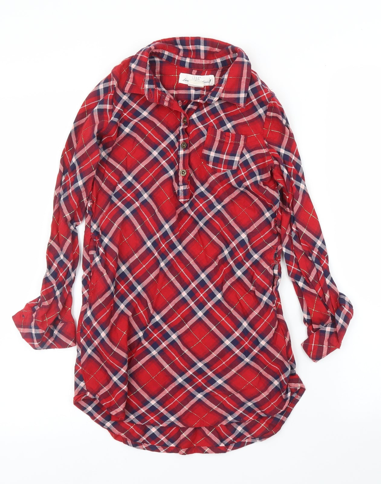 H&M Girls Red Plaid  Tunic Blouse Size 7 Years