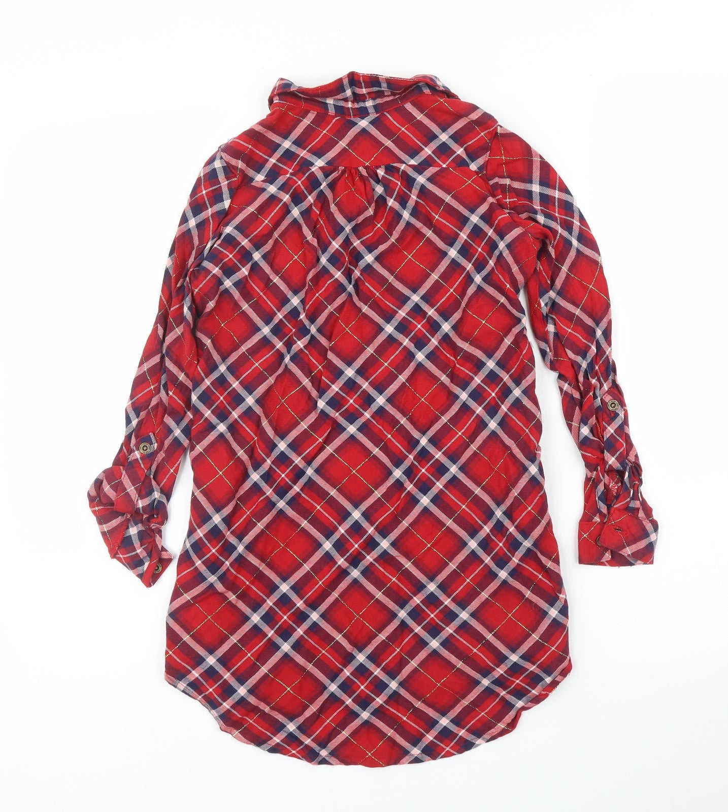 H&M Girls Red Plaid  Tunic Blouse Size 7 Years