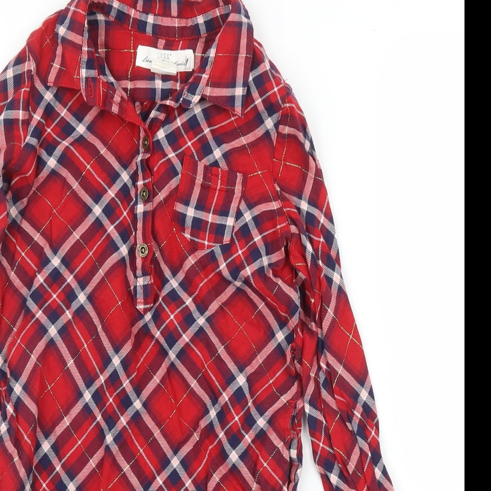 H&M Girls Red Plaid  Tunic Blouse Size 7 Years