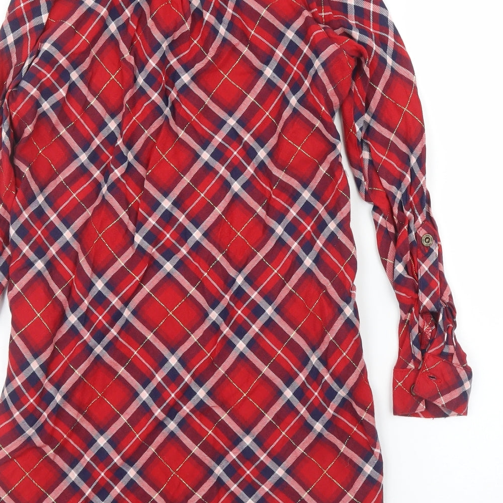 H&M Girls Red Plaid  Tunic Blouse Size 7 Years