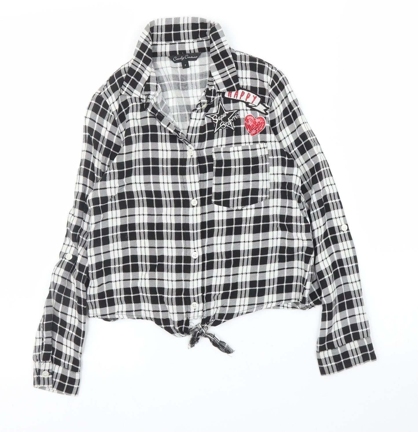 Matalan Girls Black Check  Basic Button-Up Size 9 Years