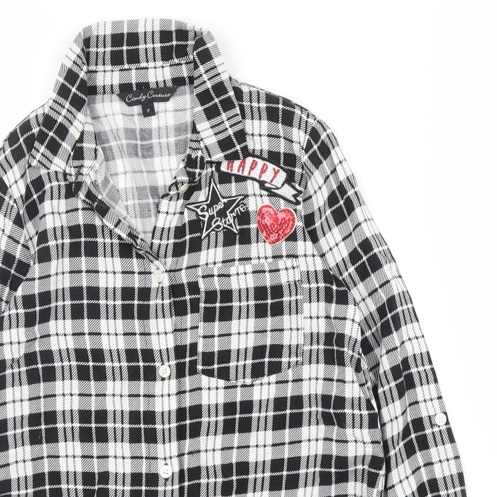 Matalan Girls Black Check  Basic Button-Up Size 9 Years