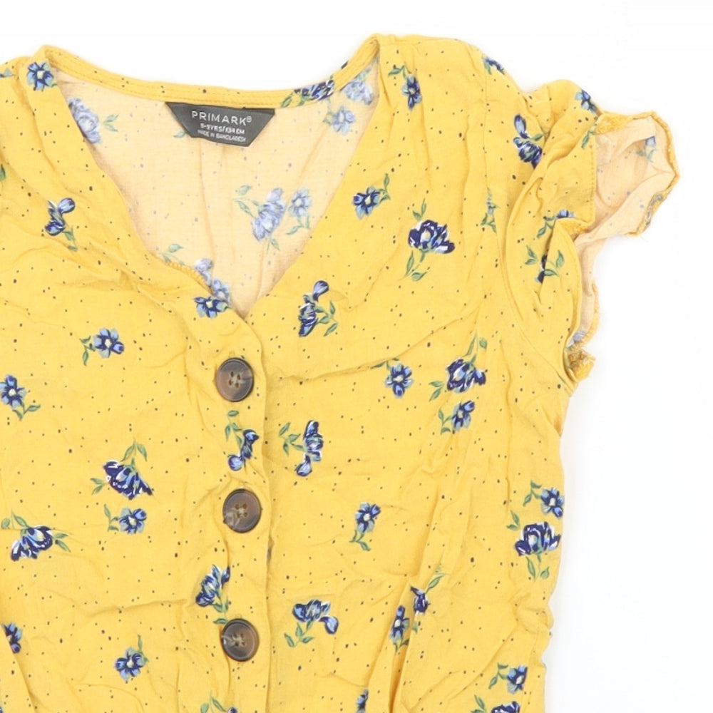 Primark Girls Yellow Floral  Basic Blouse Size 8 Years