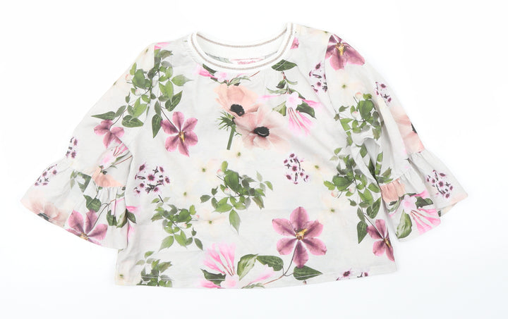 Evie Girls Grey Floral  Basic Blouse Size 7 Years