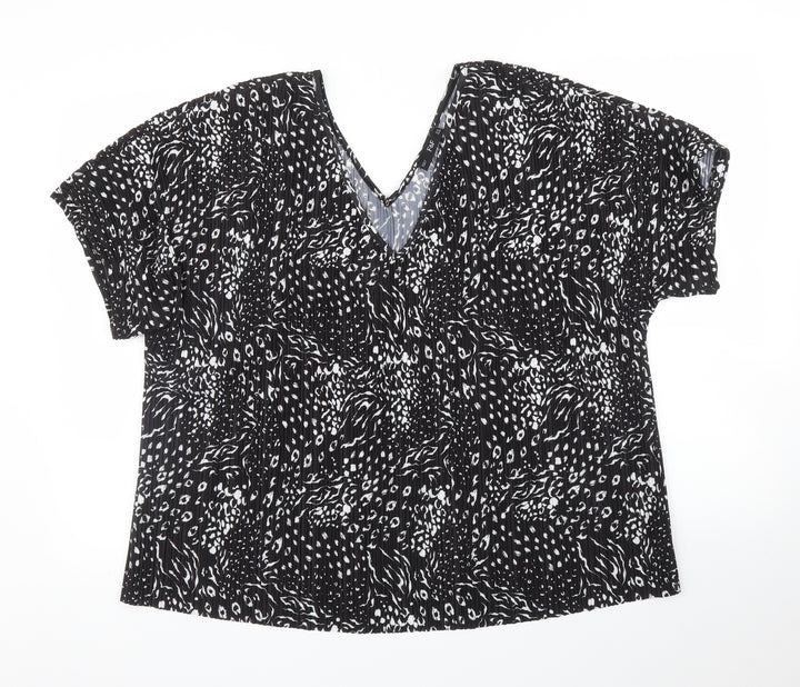 F&F Womens Black Animal Print Basic Blouse Size 16