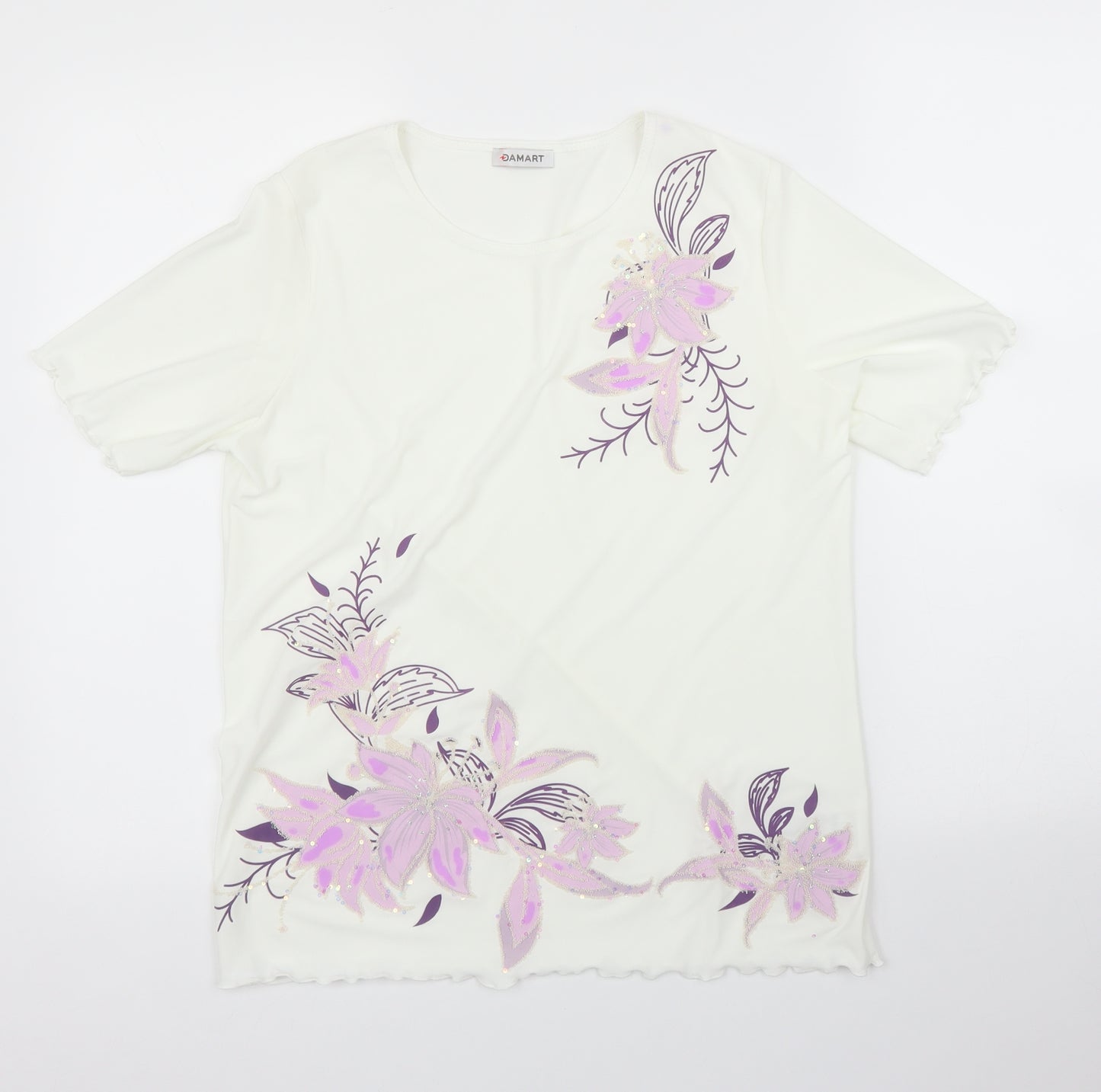 Damart Womens White Floral  Basic T-Shirt Size 10