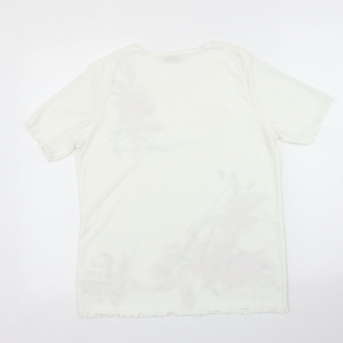 Damart Womens White Floral  Basic T-Shirt Size 10