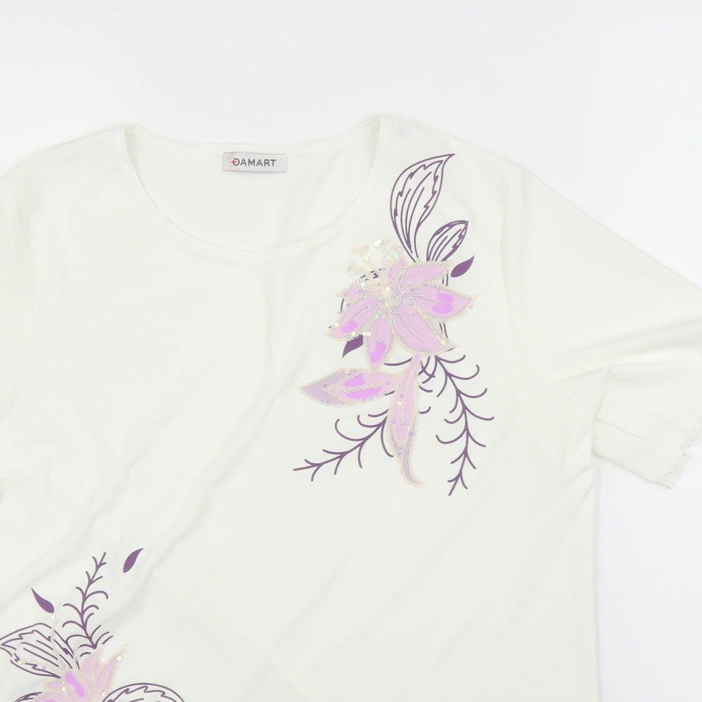 Damart Womens White Floral  Basic T-Shirt Size 10