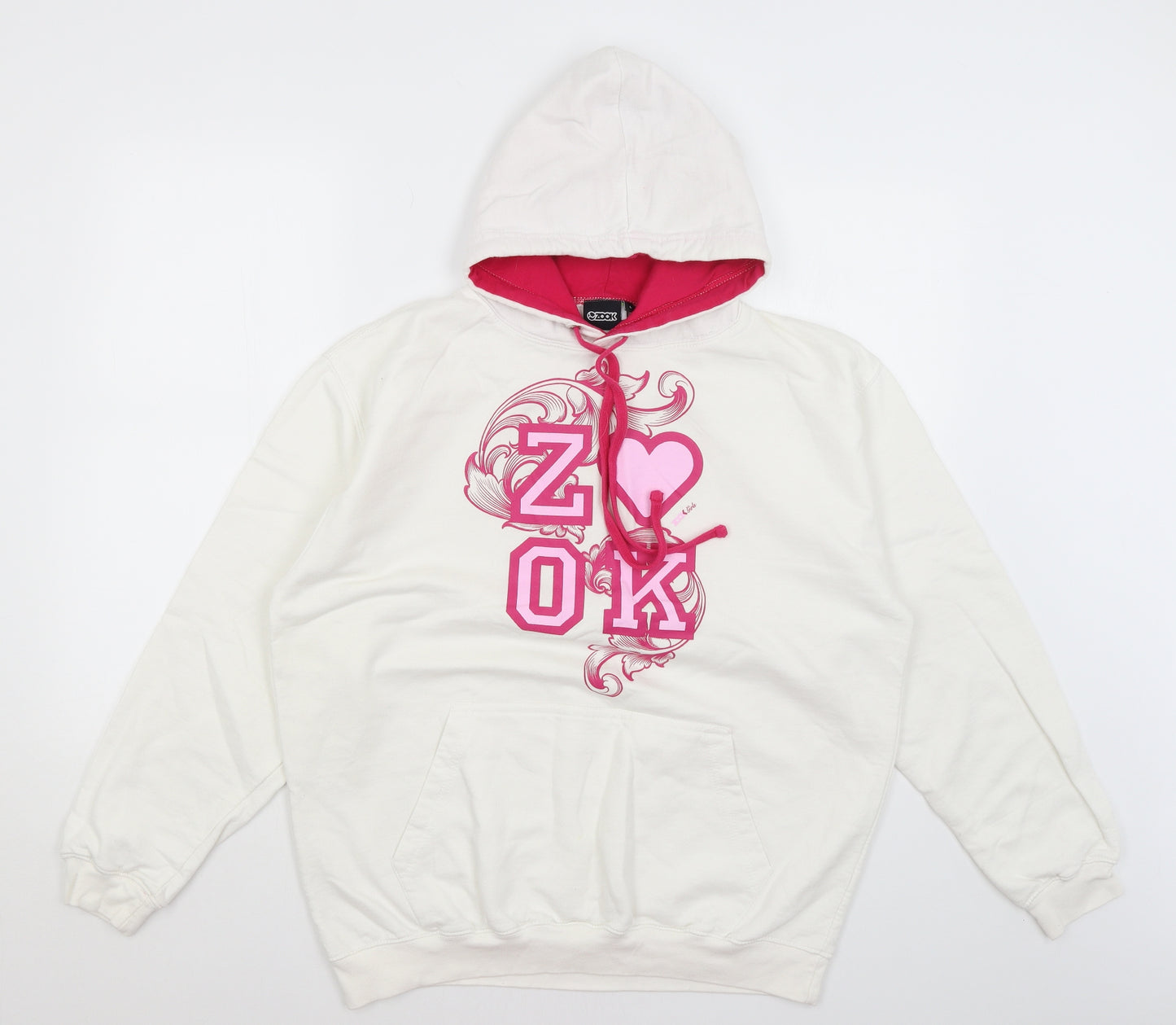 Zook Womens White   Pullover Hoodie Size L