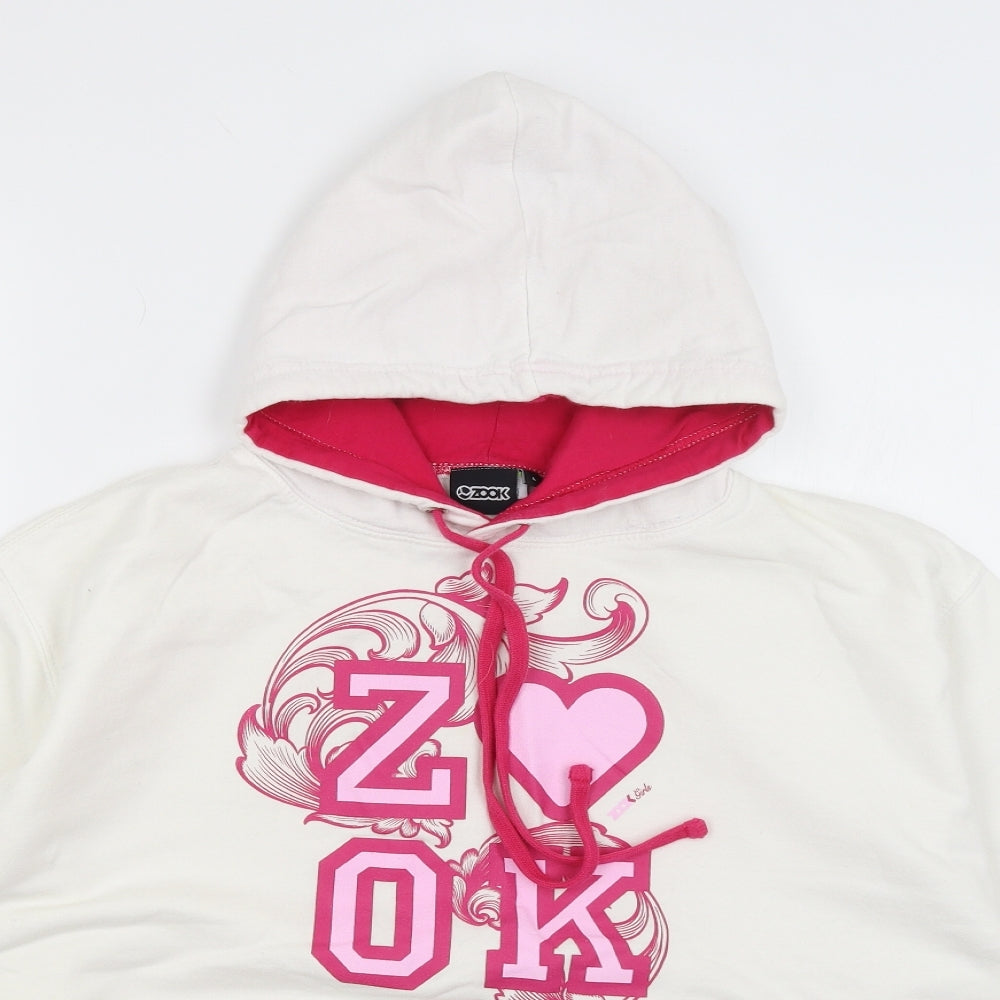 Zook Womens White   Pullover Hoodie Size L