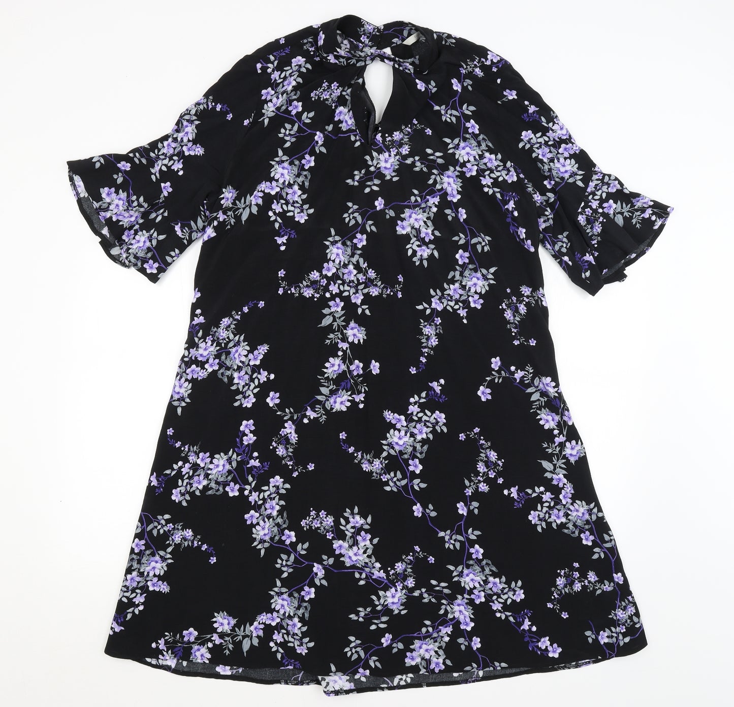 George Womens Black Floral  A-Line  Size 14