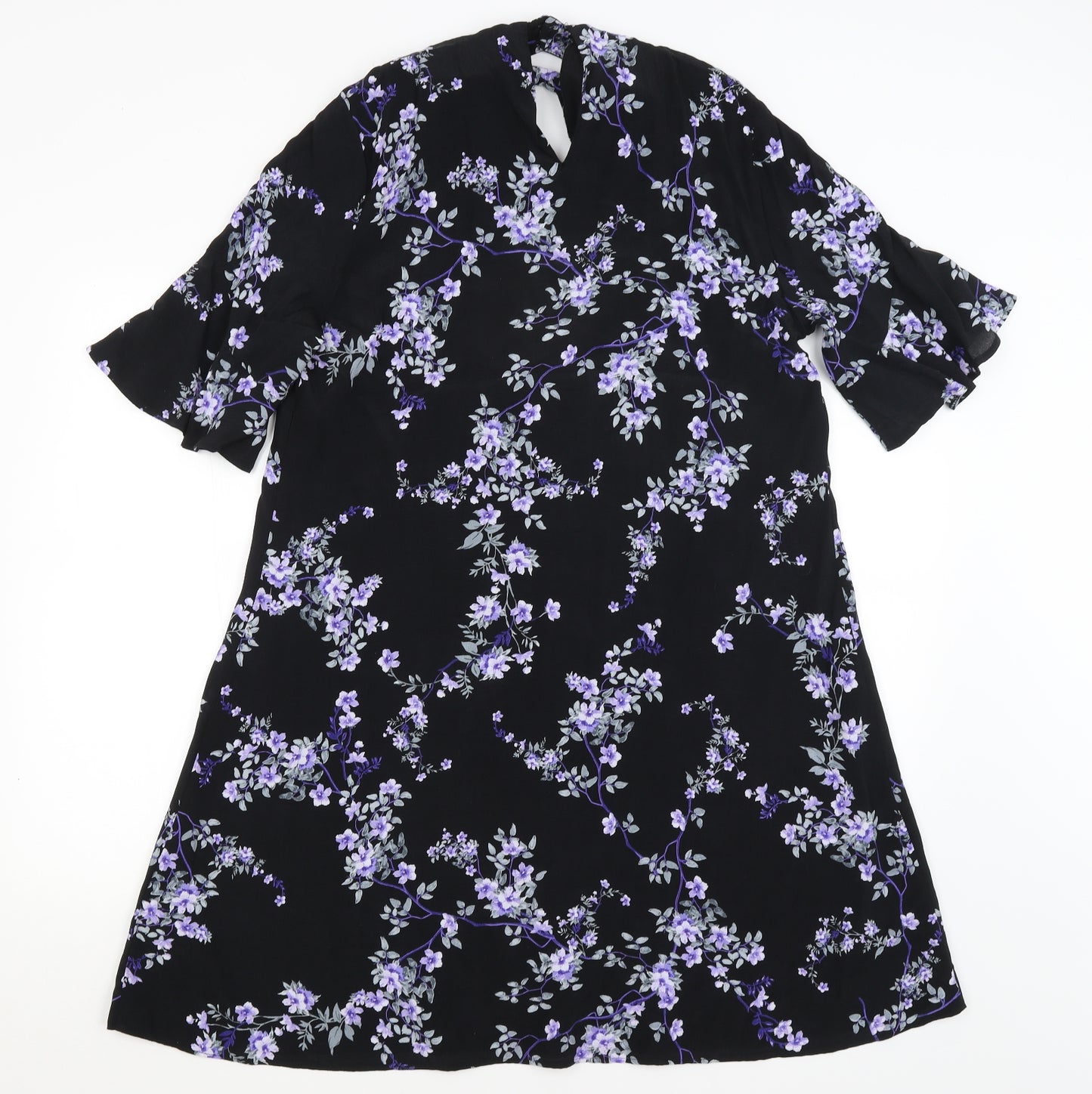 George Womens Black Floral  A-Line  Size 14