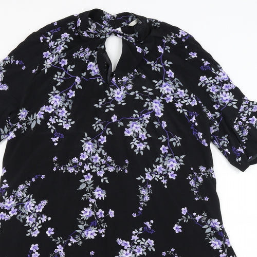 George Womens Black Floral  A-Line  Size 14