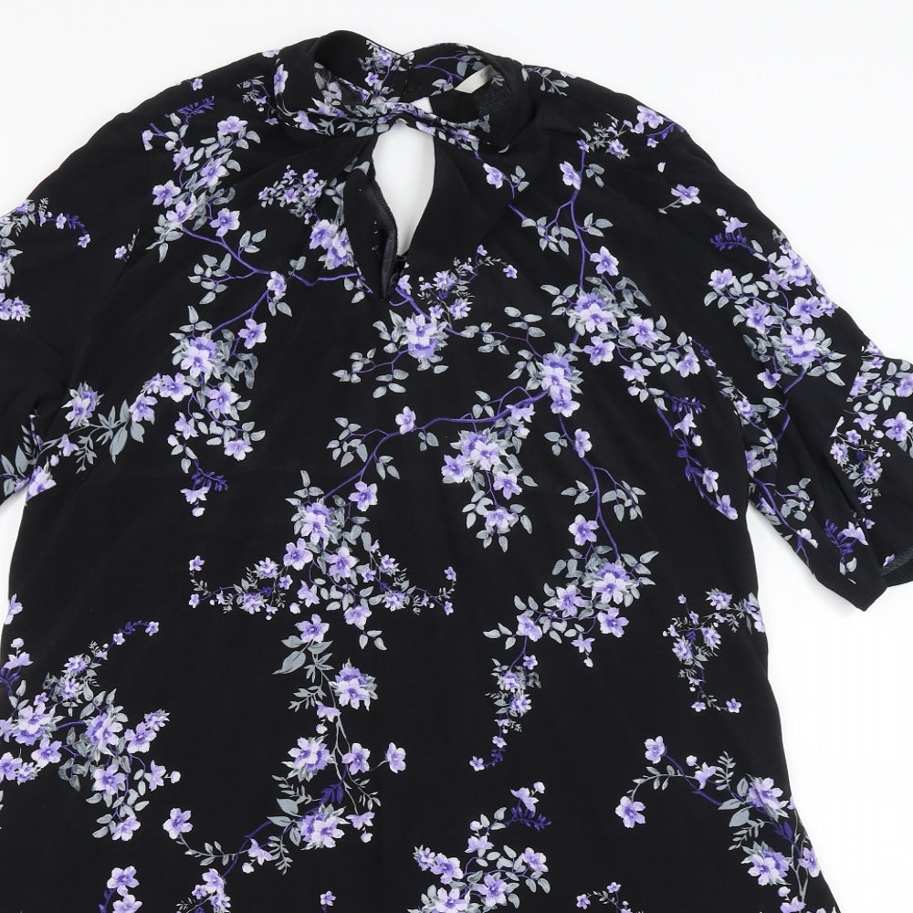 George Womens Black Floral  A-Line  Size 14