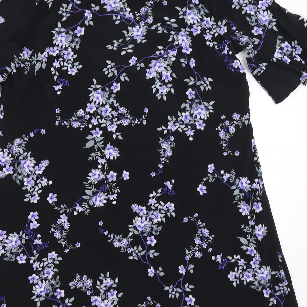 George Womens Black Floral  A-Line  Size 14